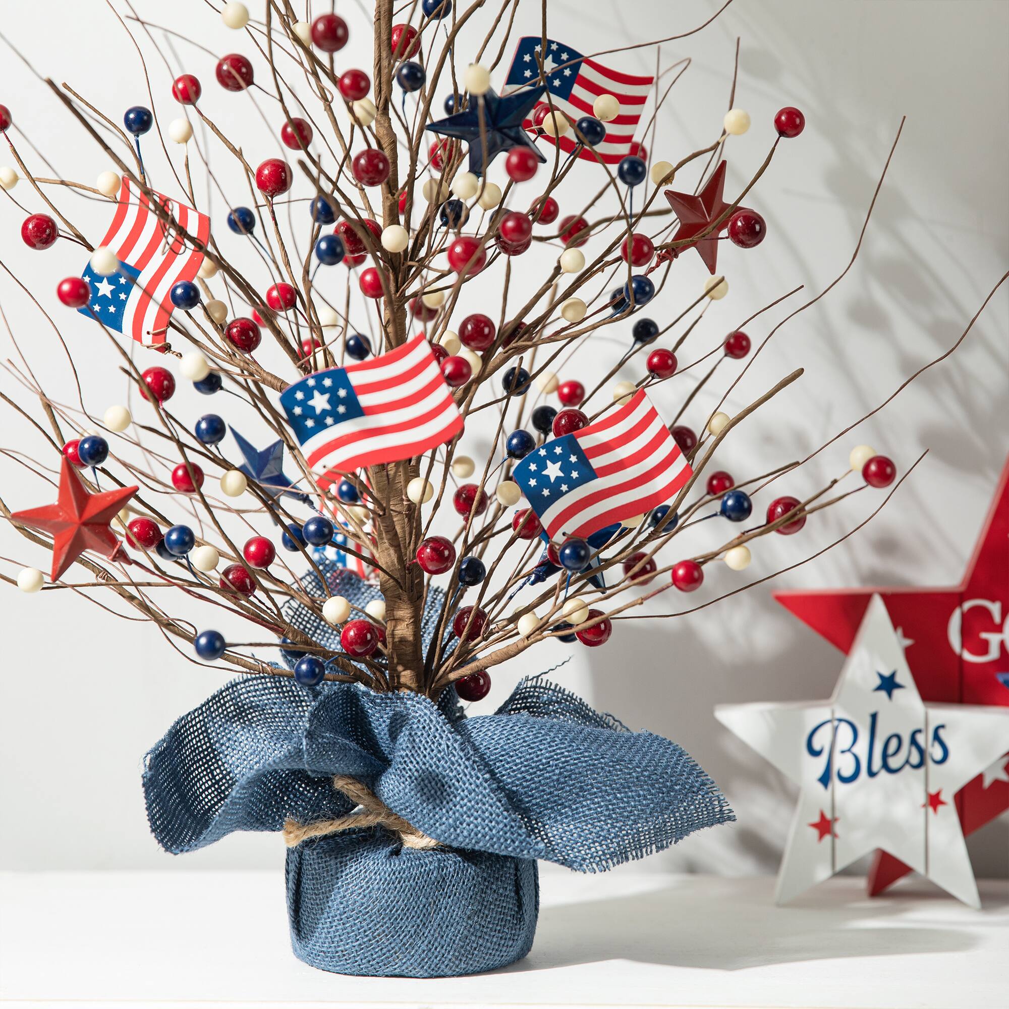 Glitzhome® 20" Patriotic America Berry Table Tree
